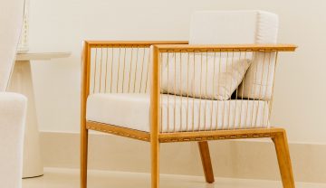 white and brown wooden armchair